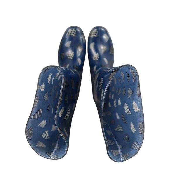 Toms Shoes Womens 7 Rain Boots Rubber Print Pull On Cabrilla Round Toe Blue Tall - Picture 7 of 15